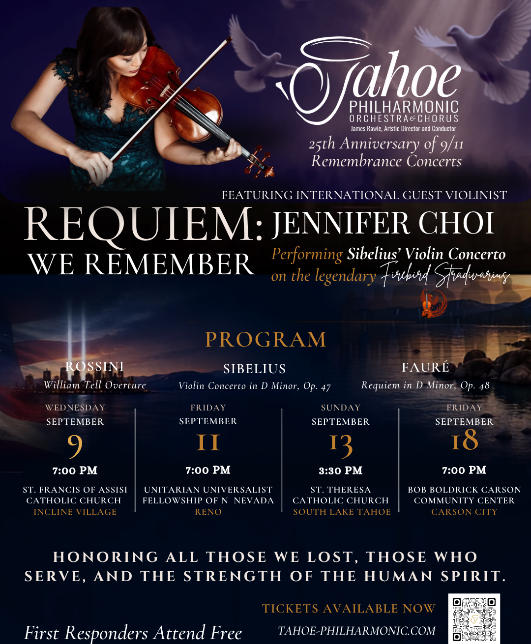 Concert Schedule Jennifer Choi playing the Firebird Stradivarius and a list of dates and time of concerts